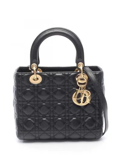 Pre-owned Dior 2010-2026 Medium Lambskin Cannage Lady  Satchel In Black
