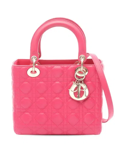 Pre-owned Dior 2010-2026 Medium Lambskin Cannage Lady  Satchel In Pink