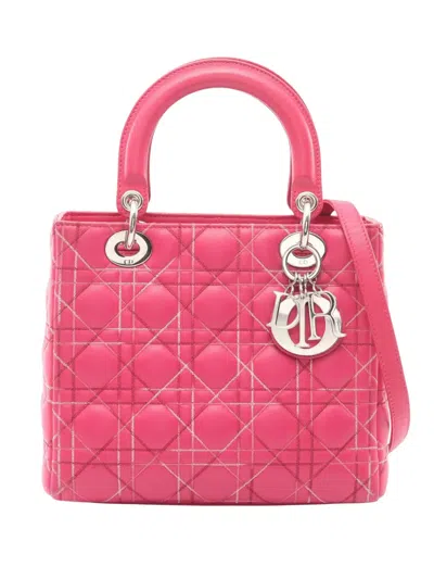 Pre-owned Dior 2010-2026 Medium Lambskin Cannage Lady  Satchel In Pink