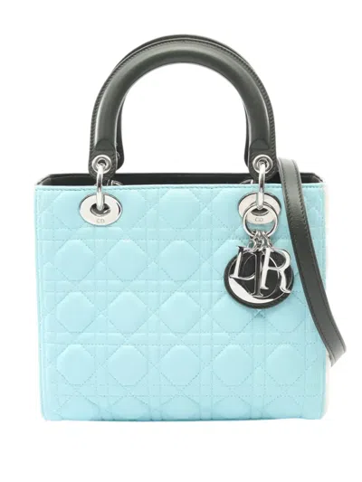 Pre-owned Dior 2010-2026 Medium Tricolor Lambskin Cannage Lady  Satchel In Green