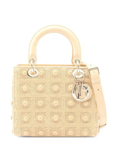 Pre-owned Dior 2010-2026 Medium Woven Raffia Lady  Satchel In Neutral