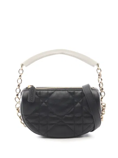 Pre-owned Dior 2010-2026 Micro Lambskin Cannage  Vibe Satchel In Black