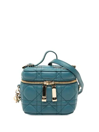 Pre-owned Dior 2010-2026 Micro Lambskin Cannage Lady  Vanity Case Satchel In Blue