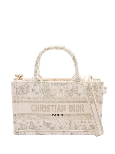 Pre-owned Dior 2010-2026 Mini Embroidered Canvas Butterfly Zodiac Lady D Lite Satchel In White