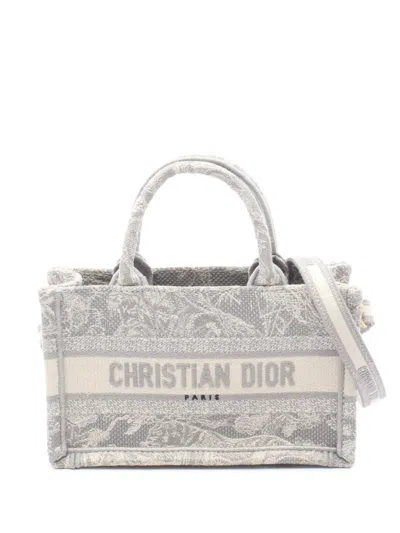 Pre-owned Dior 2010-2026 Mini Embroidered Toile De Jouy Book Tote Satchel In Gray