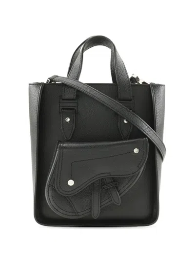Pre-owned Dior 2010-2026 Mini Grained Calfskin Saddle Tote Satchel In Black