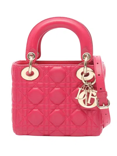 Pre-owned Dior 2010-2026 Mini Lambskin Cannage Lady  Satchel In Pink