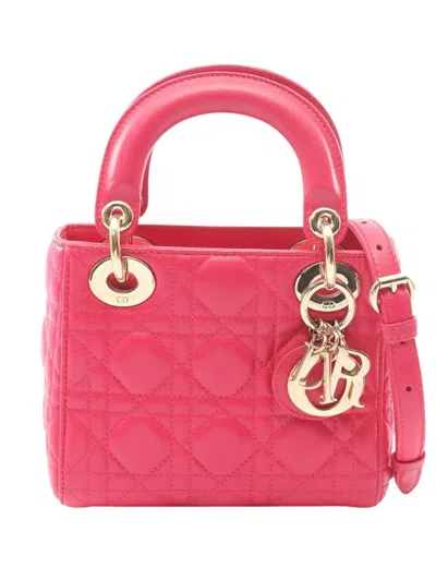 Pre-owned Dior 2010-2026 Mini Lambskin Cannage Lady  Satchel In Pink