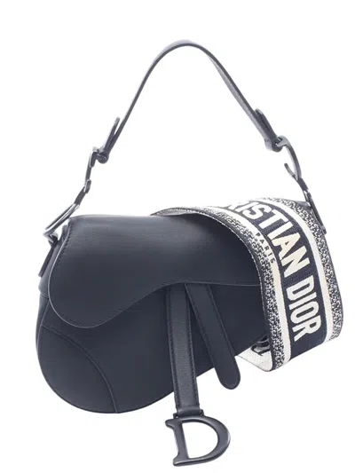 Pre-owned Dior 2010-2026 Mini Leather Saddle Bag Satchel In Black