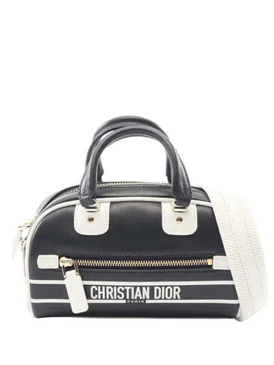 Pre-owned Dior 2010-2026 Mini Leather Vibe Bowling Bag Satchel In Black