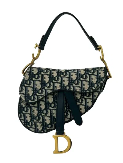 Pre-owned Dior 2010-2026 Mini Oblique Canvas Saddle Bag Satchel In Blue