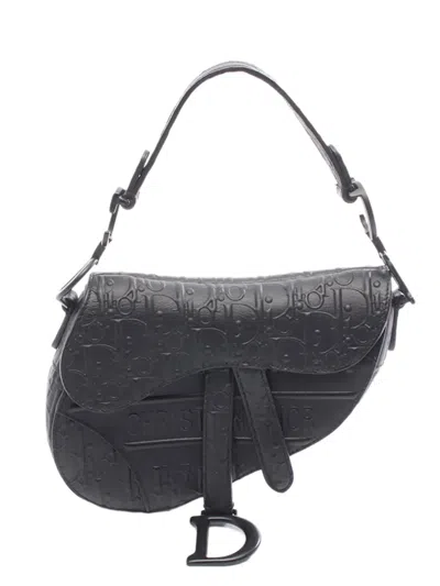 Pre-owned Dior 2010-2026 Mini Oblique Embossed Saddle Satchel In Black