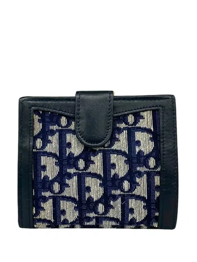 Pre-owned Dior 2010-2026 Oblique Canvas Bifold Wallet Small Wallets In Blue