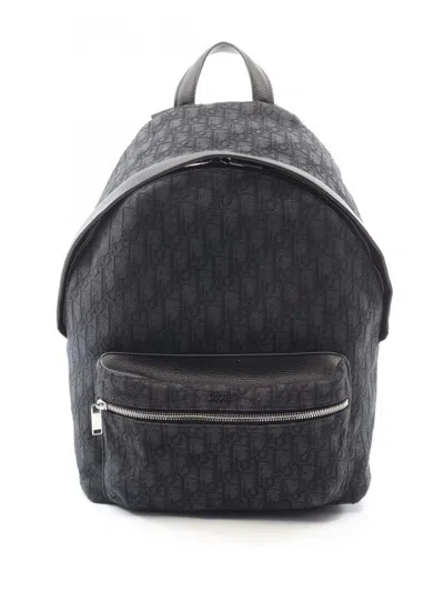 Pre-owned Dior 2010-2026 Oblique Canvas Rider Backpack In Black