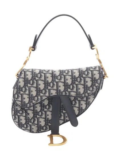 Pre-owned Dior 2010-2026 Oblique Canvas Saddle Bag Satchel In Blue