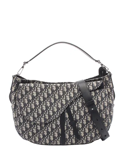 Pre-owned Dior 2010-2026 Oblique Canvas Soft Saddle Satchel In Blue