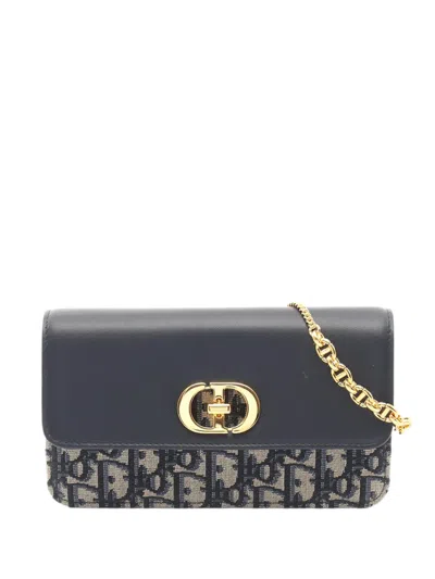 Pre-owned Dior 2010-2026 Oblique Miss Caro Wallet On Chain Crossbody Bag In Blue
