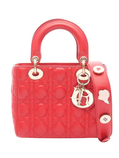Pre-owned Dior 2010-2026 Small Calfskin Cannage My Abc Lady  Satchel In Red