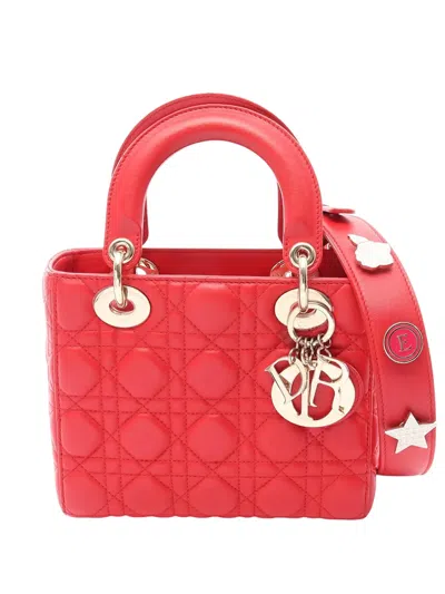 Pre-owned Dior 2010-2026 Small Calfskin Cannage My Abc Lady  Satchel In Red