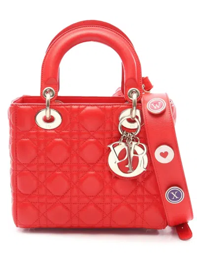 Pre-owned Dior 2010-2026 Small Calfskin Cannage My Abc Lady  Satchel In Red