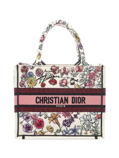 Pre-owned Dior 2010-2026 Small Canvas Embroidered Book Tote Bag In White