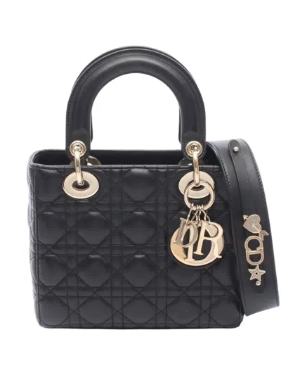 Pre-owned Dior 2010-2026 Small Lambskin Cannage My Abc Lady  Satchel In Black