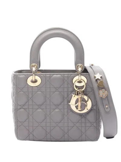 Pre-owned Dior 2010-2026 Small Lambskin Cannage My Abc Lady  Satchel In Gray