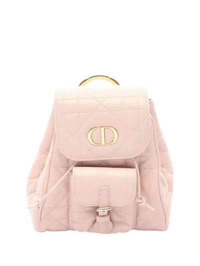 Pre-owned Dior 2010-2026 Small Lambskin Macrocannage Caro Backpack In Pink
