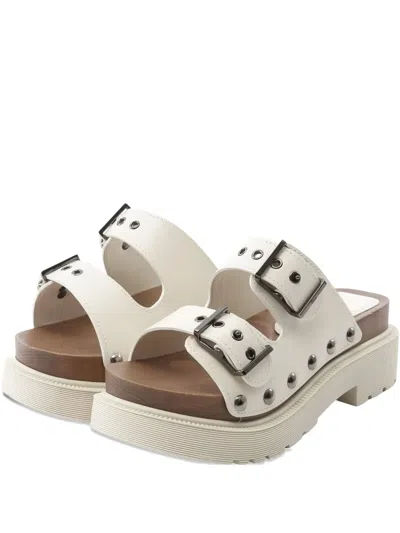 Pre-owned Dior 2010s 60mm Quake Buckle Studded Sandals In White