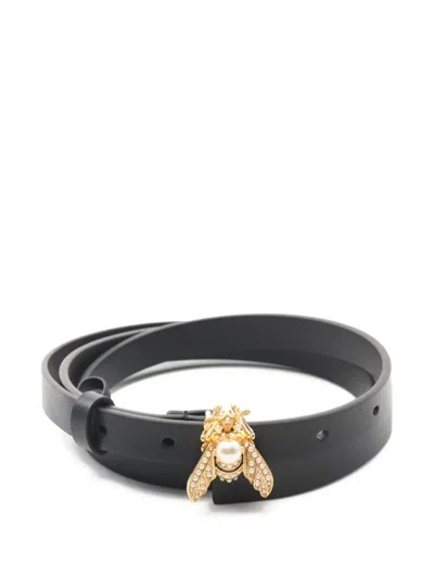 Pre-owned Dior 2010s Bee Leather Belt In Black