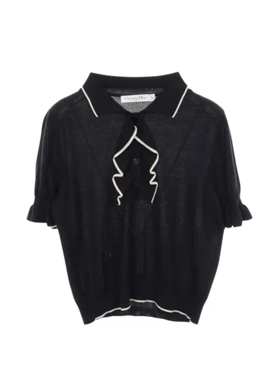 Pre-owned Dior 2010s Bee-embroidery Frill Polo Shirt In Blue