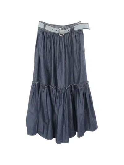 Pre-owned Dior 2010s Belted Denim Midi Skirt In Blue