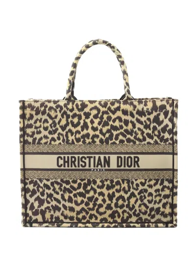 Pre-owned Dior 2010s Book Leopard Canvas Tote Bag In Neutral