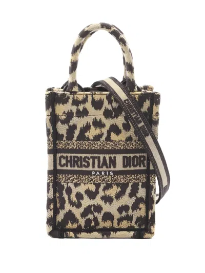 Pre-owned Dior 2010s Book Tote Leopard Canvas Mini Bag In Neutral