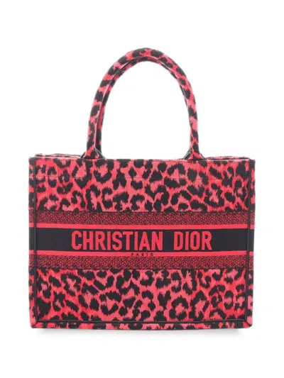 Pre-owned Dior 2010s Book Tote Leopard-print Tote Bag In Red