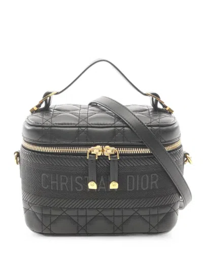 Dior 2010s Cannage Travel Vanity Bag In Black