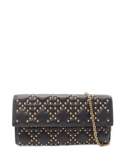 Dior 2010s Cannage Studded Wallet On Chain In Black
