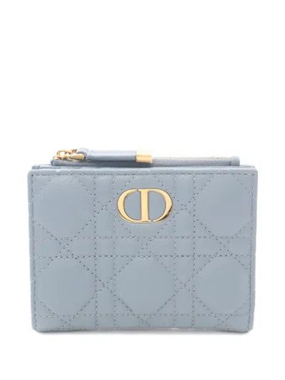 Pre-owned Dior 2010s Caro Dahila Canage Bi-fold Wallet In Blue