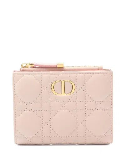 Pre-owned Dior 2010s Caro Dahlia Cannage-quilted Bi-fold Wallet In Pink