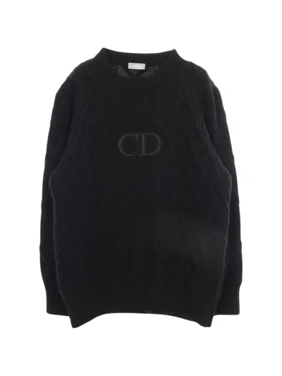 Pre-owned Dior 2010s Cd Logo Cable-knit Sweater In Black