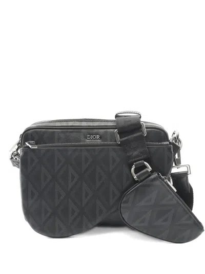 Pre-owned Dior 2010s Cd-logo Diamond Shoulder Bag In Black
