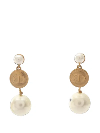 Pre-owned Dior 2010s Cd Logo Drop Earrings In Gold