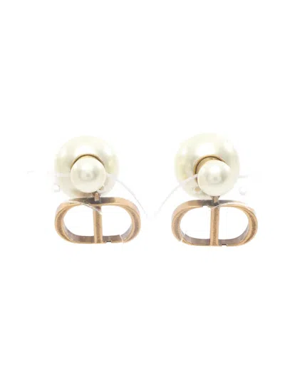 Pre-owned Dior 2010s Cd Logo Faux-pearl Earrings In Gold