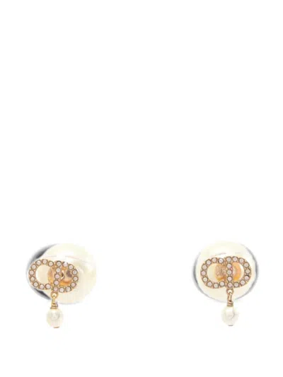 Pre-owned Dior 2010s Cd Logo Faux-pearl Earrings In Gold
