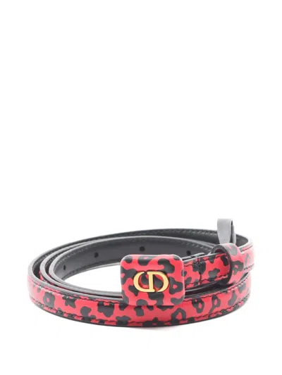 Pre-owned Dior 2010s Cd Logo Leopard-print Belt In Red