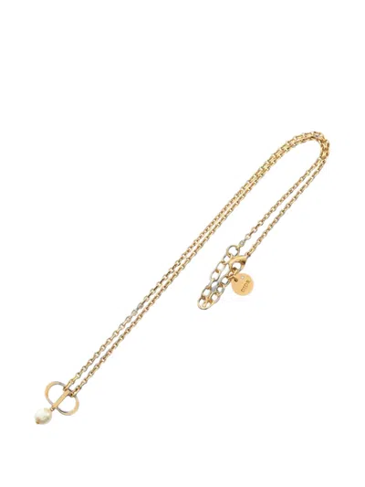 Pre-owned Dior 2010s Cd Logo Pearl Necklace In Gold