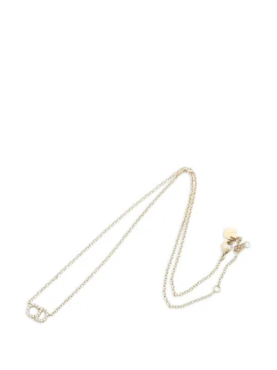 Pre-owned Dior 2010s Cd Logo Rhinestone Necklace In Gold