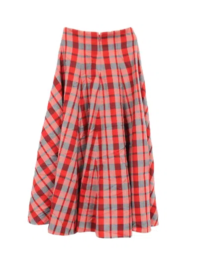 Pre-owned Dior 2010s Checked Wool Midi Skirt In Red