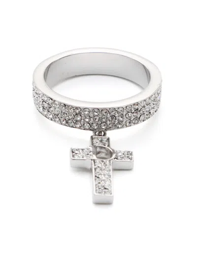Pre-owned Dior 2010s Cross Logo Ring In Silver