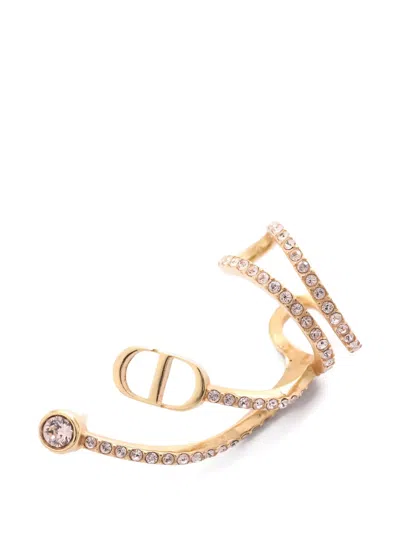 Pre-owned Dior 2010s Crystal-embellishment Logo Earring In Gold